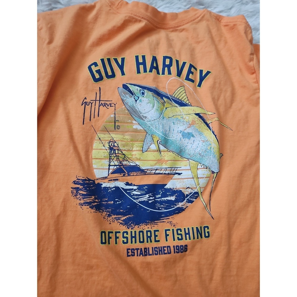 Guy Harvey Orange Tuna Offshore Fishing Pocket Graphic T-Shirt Men's Size M - Picture 11 of 12